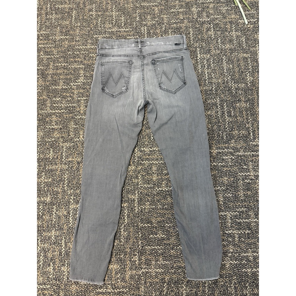 MOTHER Size 29 Washed Charcoal Grey Distressed Knee Raw Hem Ankle Jeans - Picture 7 of 8